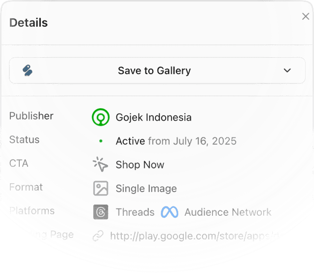 A user interface showing a detailed breakdown of an ad's performance.